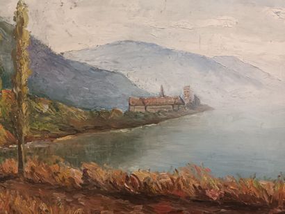 Paysage lacustre en montagne (HAUTECOMBE)
Huile...