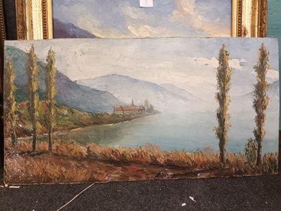 Paysage lacustre en montagne (HAUTECOMBE)
Huile...