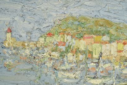 Simone GAMBUS (1928-2015).
Port méditerranéen.
Huile...