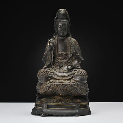 Sino-tibet XVIIIe siècle, 
Statuette en bois...