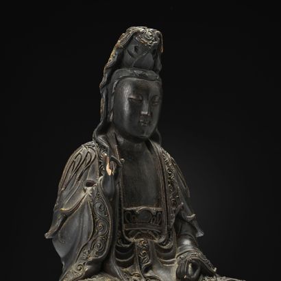 Sino-tibet XVIIIe siècle, 
Statuette en bois...