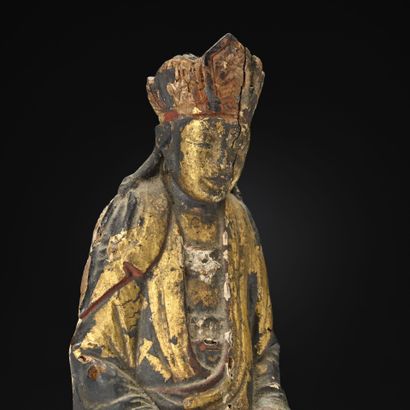 Sino-tibet XVIIIe siècle, 
Statuette en bois...