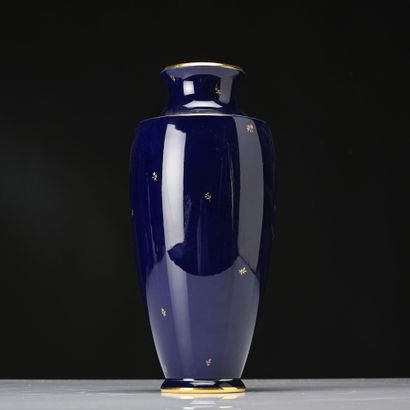 SEVRES, Paire de vases balustre à décor bleu...