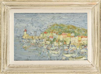 Simone GAMBUS (1928-2015).
Port méditerranéen.
Huile...