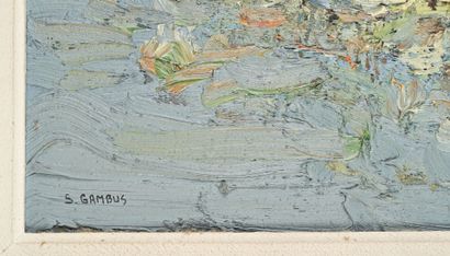 Simone GAMBUS (1928-2015).
Port méditerranéen.
Huile...