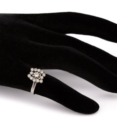Bague en or blanc (750) 18K corbeille figurant...