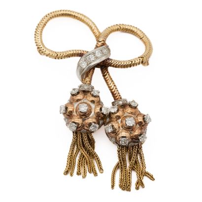 Broche en or jaune 18 K (750) ruban maille...