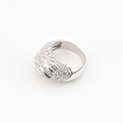Bague boule en or blanc (750) 18K ornée de...
