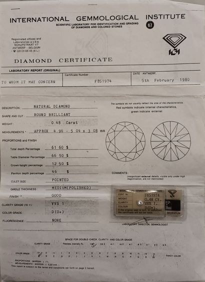 Diamond under seal, IGI certificate of 0.48...
