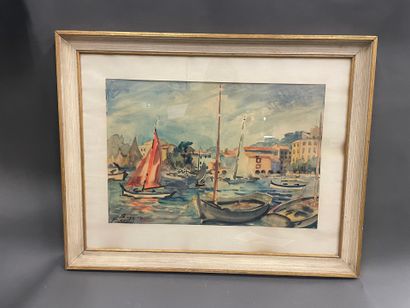 Auguste CLERGÉ(1891-1963) 
Le port Sanary
aquarele...