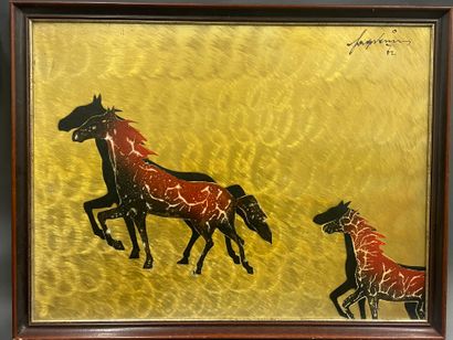 VENIN Chevaux
Huyile sur laiton brossé
58...
