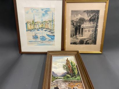 Lot de trois pièces encadrées
Port
Aquarelle...