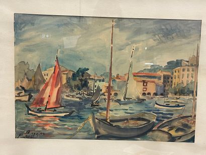 Auguste CLERGÉ(1891-1963) 
Le port Sanary
aquarele...