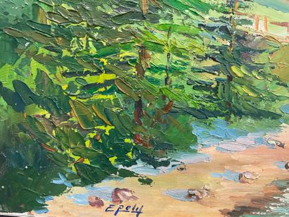 E ¨PETIT
Paysage de bord de rivière
huile...