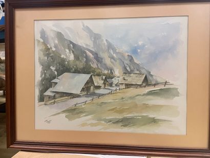 Odile FISCHER
chalets 
Aquarelle, signée...