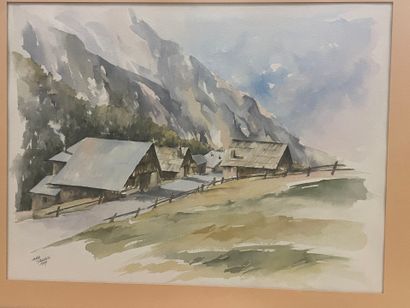 Odile FISCHER
chalets 
Aquarelle, signée...