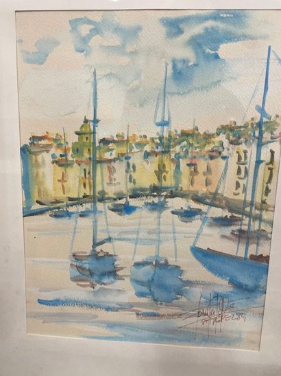 Lot de trois pièces encadrées
Port
Aquarelle...
