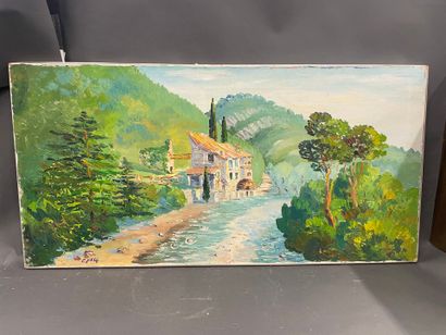 E ¨PETIT
Paysage de bord de rivière
huile...