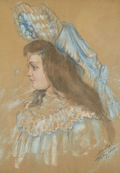 Ecole 19ème siècle
Jeune fille à la capeline...