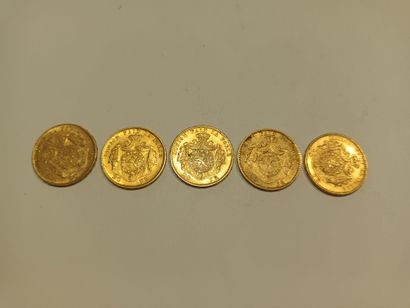 Cinq pièces de 20 Francs or, Léopold II roi...