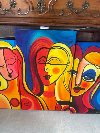 Un triptyque figurant un visage de femme
Acrylique...