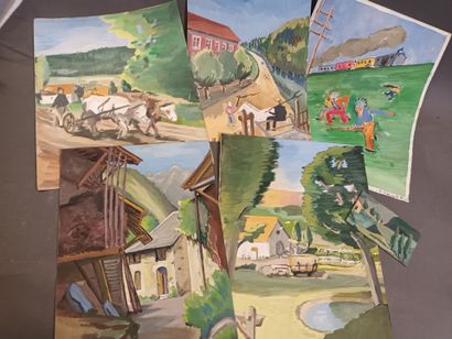 R. SOULIER (XXe),
Six paysages,
Gouaches...