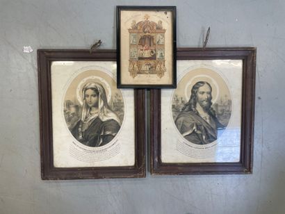 Deux gravures religieuses le Christ et Marie...