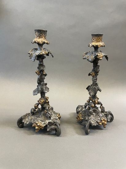 Paire de bougeoirs en régule à décor de pampres
H...