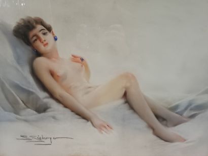 Samuel SIEBERGER,
Femme allongé,
Nu féminin,
Pastel...