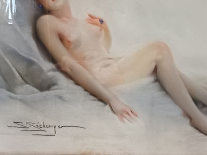 Samuel SIEBERGER,
Femme allongé,
Nu féminin,
Pastel...