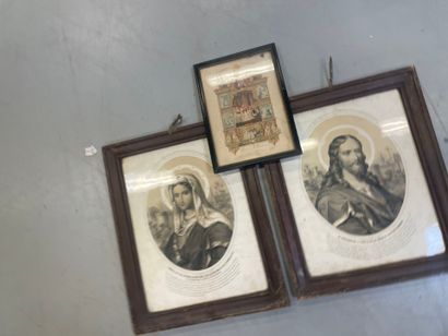 Deux gravures religieuses le Christ et Marie...
