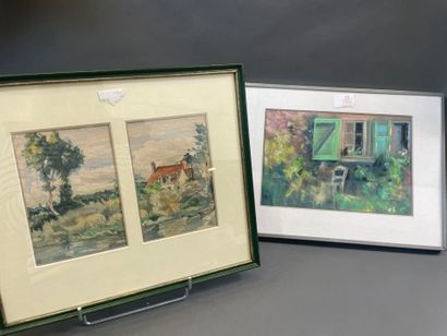 Lot de deux pièces encadrées
Paysage avec...