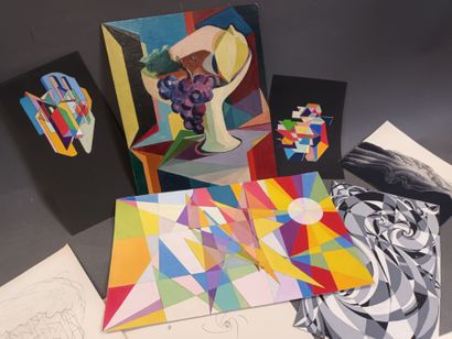 R. SOULIER (XXe),
Gouaches sur papier cubo-futuristes,...
