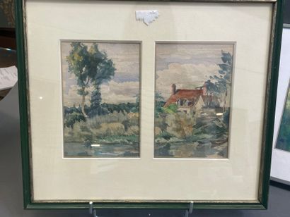 Lot de deux pièces encadrées
Paysage avec...