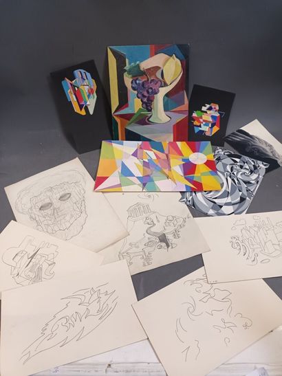 R. SOULIER (XXe),
Gouaches sur papier cubo-futuristes,...