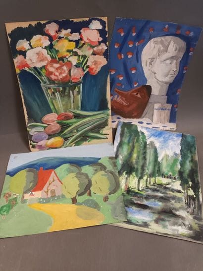 R. SOULIER (XXe),
Quatre gouaches sur papiers,...