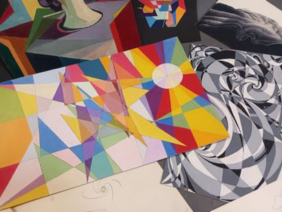 R. SOULIER (XXe),
Gouaches sur papier cubo-futuristes,...