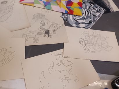 R. SOULIER (XXe),
Gouaches sur papier cubo-futuristes,...