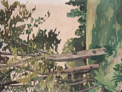 Paire de gouaches sur carton,
Plaine et ponton...
