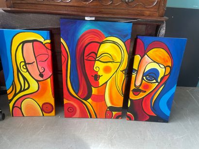 Un triptyque figurant un visage de femme
Acrylique...