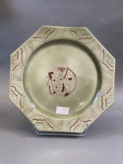 Plat octogonal en céramique émaillée Abbaye...