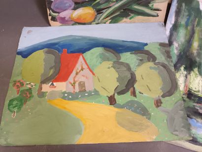 R. SOULIER (XXe),
Quatre gouaches sur papiers,...
