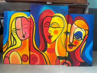 Un triptyque figurant un visage de femme
Acrylique...