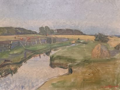 U. WALFBRANDT,
Paysage avec prairies, ruisseau...