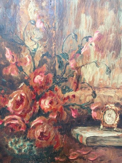 AUQATINATY
Nature morte aux roses et au livre
huile...