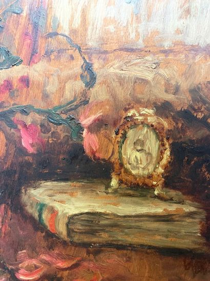 AUQATINATY
Nature morte aux roses et au livre
huile...
