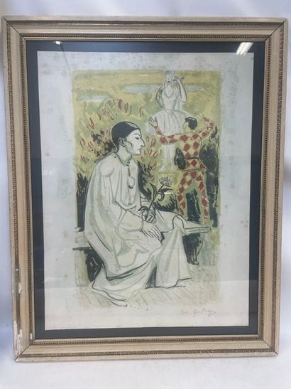D'après Yves BRAYER 
Pierrot et arlequin
Lithoigraphie...