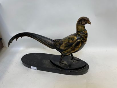 Faisan sujet en régule doré socle marbre...