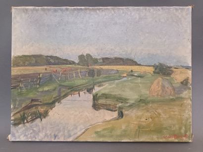 U. WALFBRANDT,
Paysage avec prairies, ruisseau...