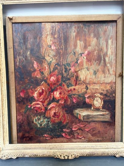 AUQATINATY
Nature morte aux roses et au livre
huile...